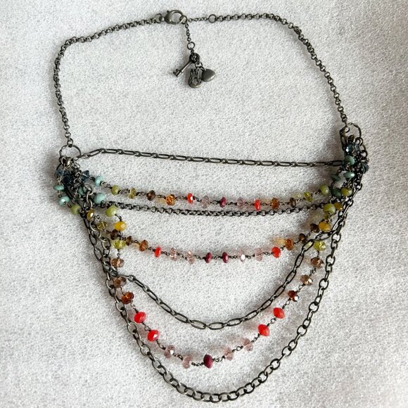 Fossil Multi-Strand Bib Style Multi-Color Beaded Crystal Necklace - Picture 2 of 6